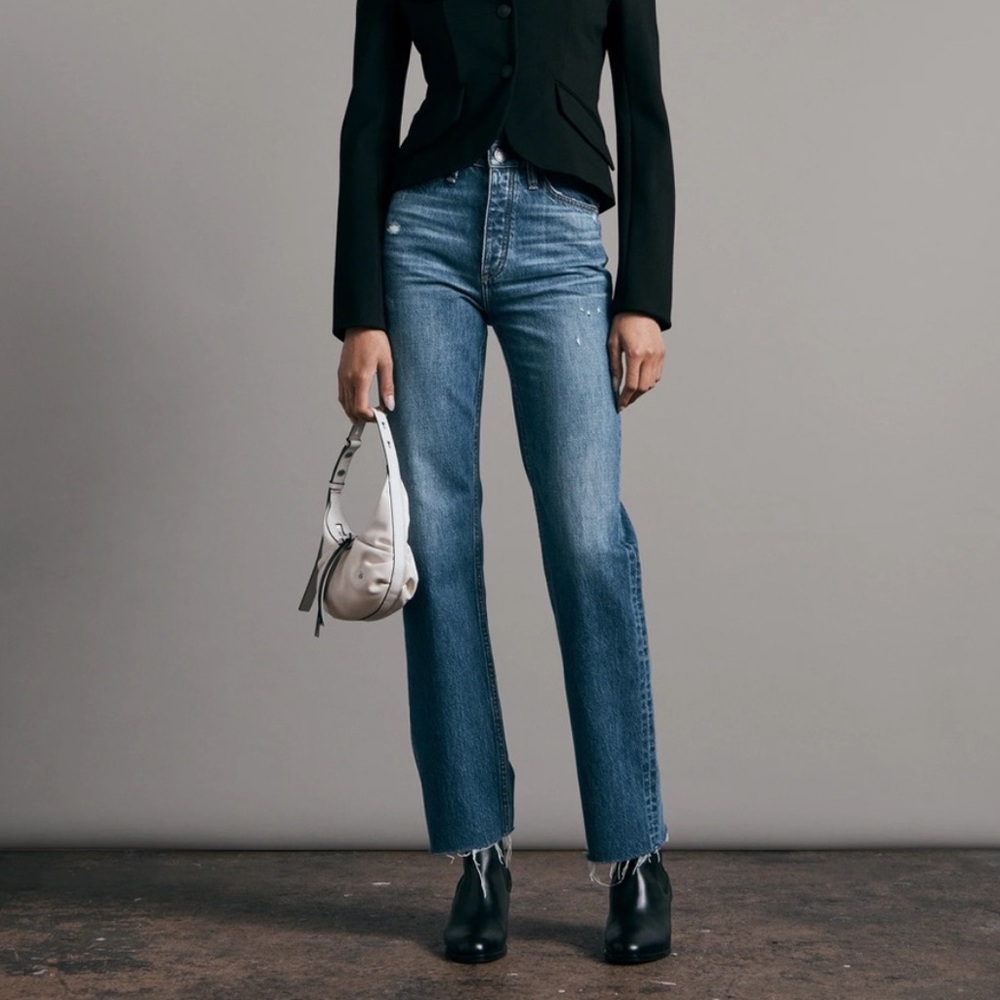 rag & bone Women's Straight Leg Jeans in Medium Blue Wash - Picture 4 of 8